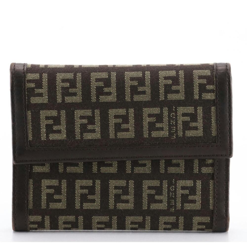 Fendi Trifold Wallet in Brown FF Zucca Jacquard Canvas with Leather Trim